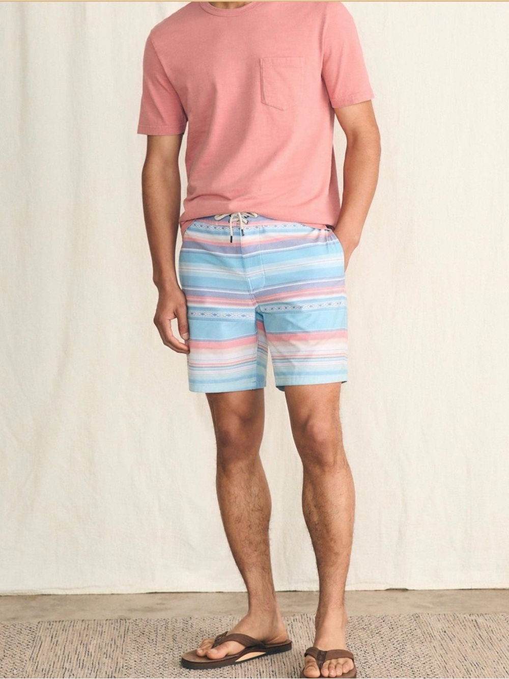 Faherty Pink & Light Blue Striped Swim Shorts